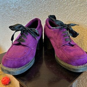 Purple Velvet Platform Shoes Ribbon Laces Womens 10